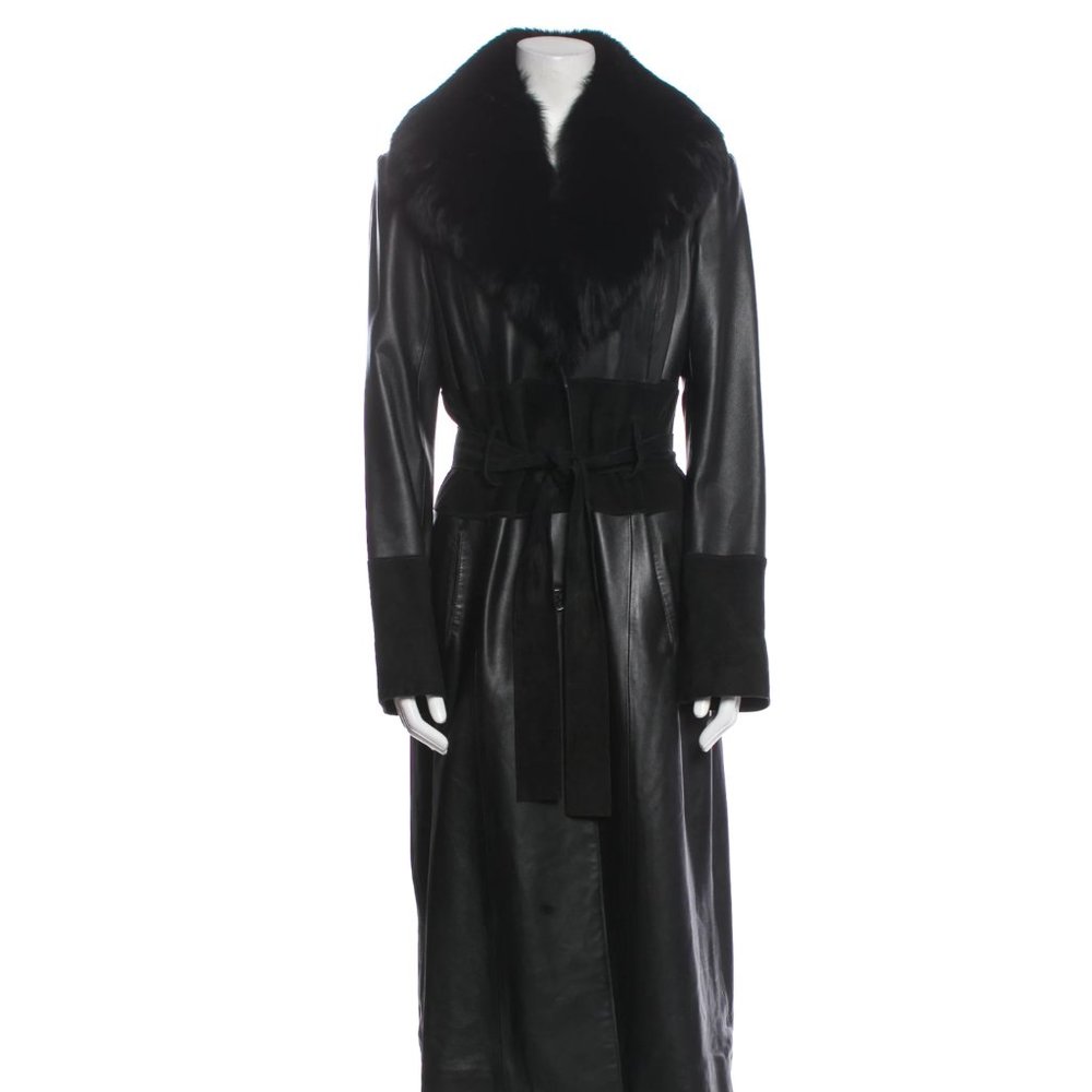 Vakko Black Leather & Fur Coat | Size Medium | Great condition